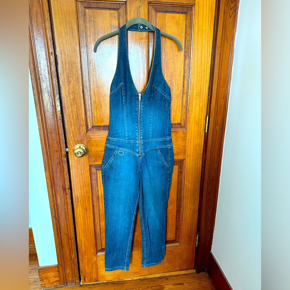 Armani Exchange Denim Halter Jumpsuit